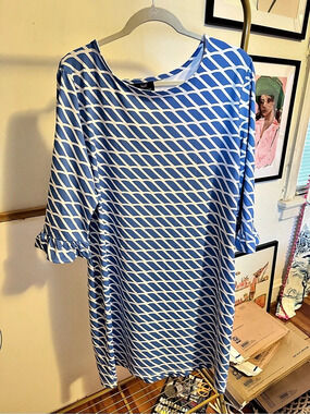 🔸BOGO FREE🔸 Sailor-Sailor Blue & White Geometric dress Size XL